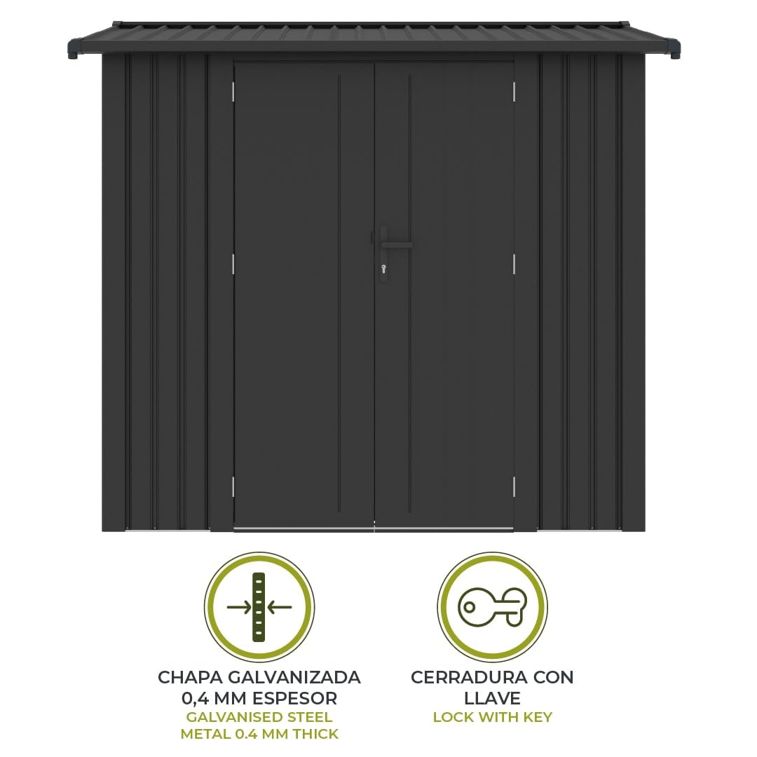 Gardiun Caseta Metálica Spree 4,1 m2 Exterior 232x176x212 cm de Acero con Ventana Lateral y Puerta Doble 106x178 cm