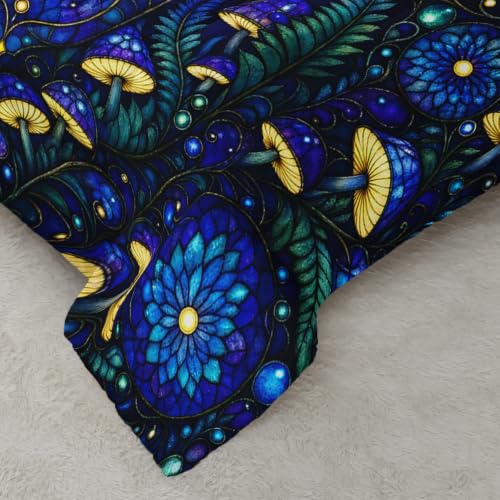 Image of AILONEN Full Comforter Set 3 Piece, Blue Firefly Mushroom 3D Printed Bedding with 2 Pillowcases, Soft Breathable Microfiber Celestial Decor for Guest Room
