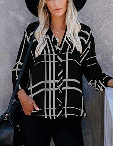 Zc&Gf Women's Long Sleeve V-Neck Stripes Casual Blouses Pocket Button Down Shirt Tops #TOP1