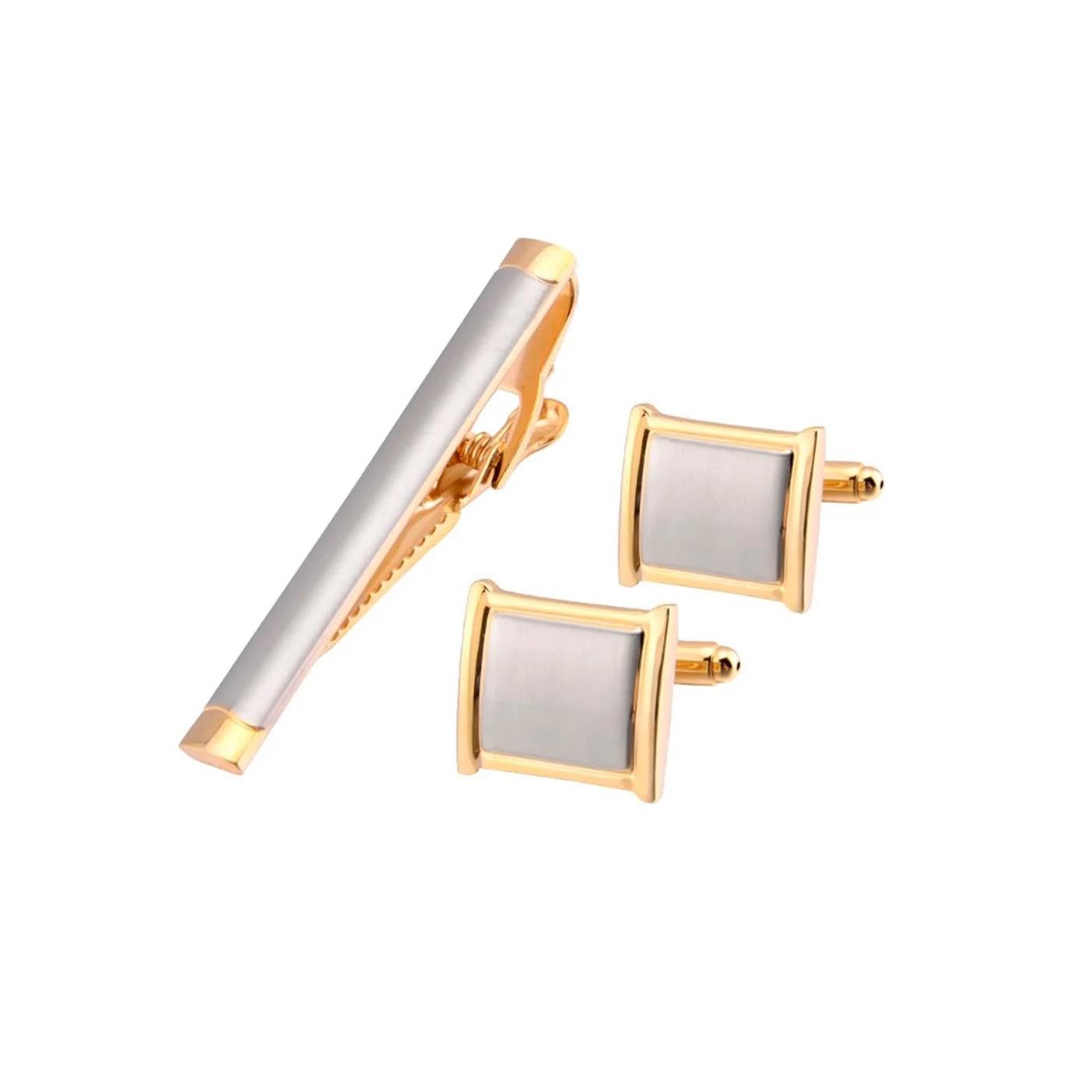 Charles William Men's Silver Stunning And Gold Cufflinks And Tie Clip Set From