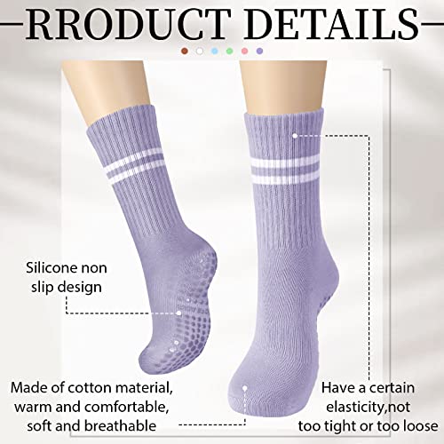 6 Pairs Women Long Pilates Grip Socks with Non Slip Crew Grippy Socks for Sports Yoga Barre Ballet3