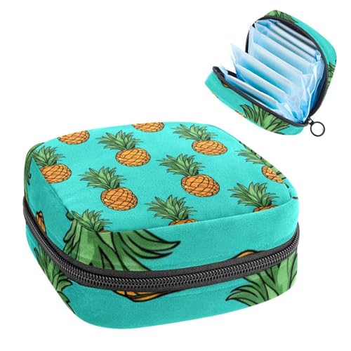 Sacchetto di immagazzinaggio del tovagliolo sanitario,Borsa mestruale,Borsa per cuscinetti,Ananas giallo su sfondo verde,Sacchetto mestruale
