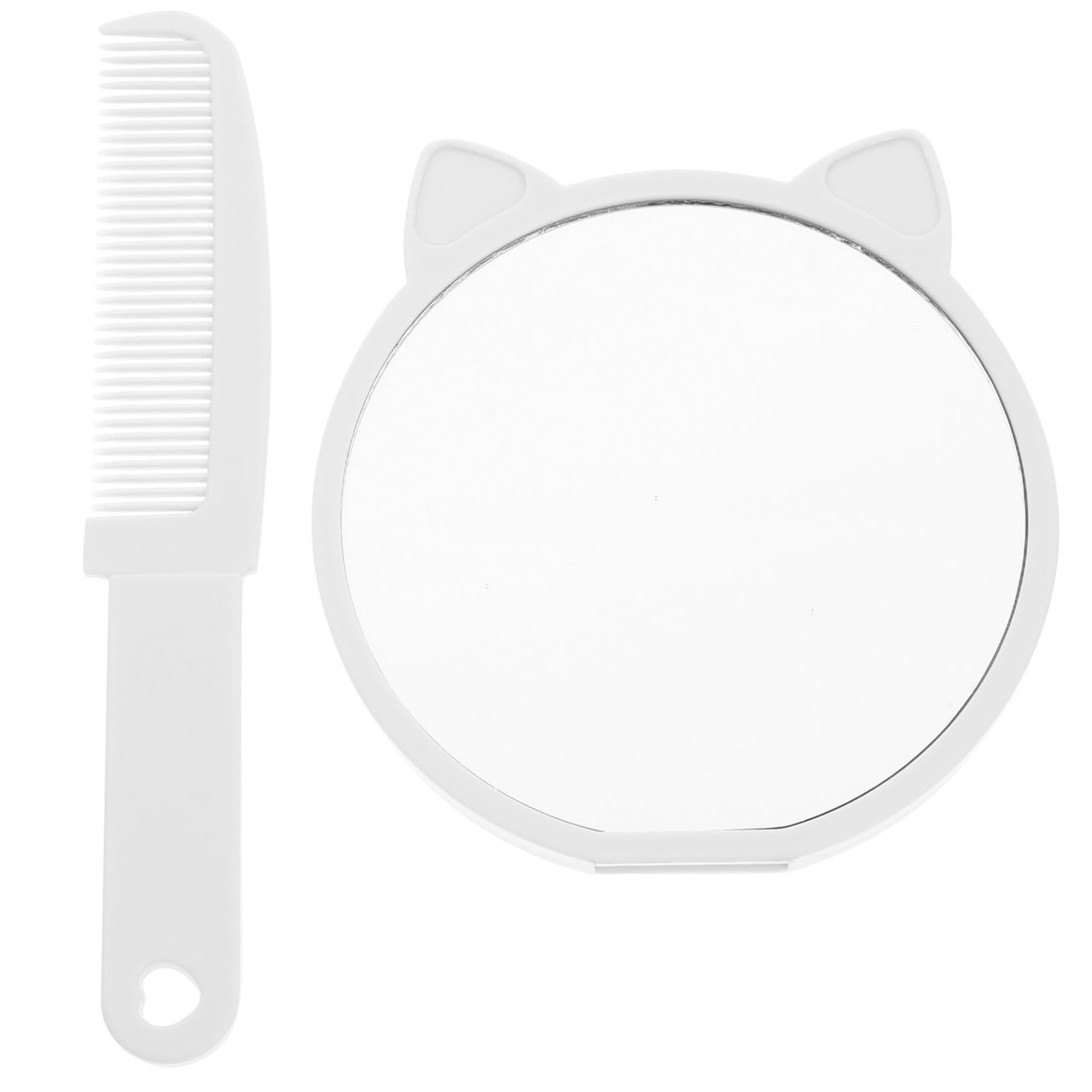 Ipetboom Cat Ear Mirror Comb Handheld Mirror for Makeup Portable Compact Cute White with Self Adhesive DIY Sticker