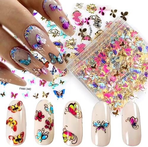 30 Sheets Colorful Butterfly Nail Art Stickers 3D Self Adhesive Nail Decals Summer Summer Nail Stickers Holiday Nail Art Supplies for Women Girls Manicure Decorations