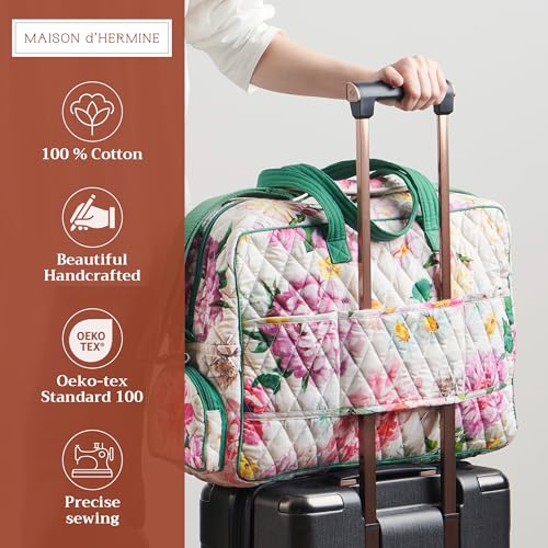 Maison d' Hermine Weekender Bags for Women Cotton Quilted Duffel Overnight Luggage Weekend Bag for Men Gym Sports Gifts Travel Business Travellers Family Trip (Pivoine)2