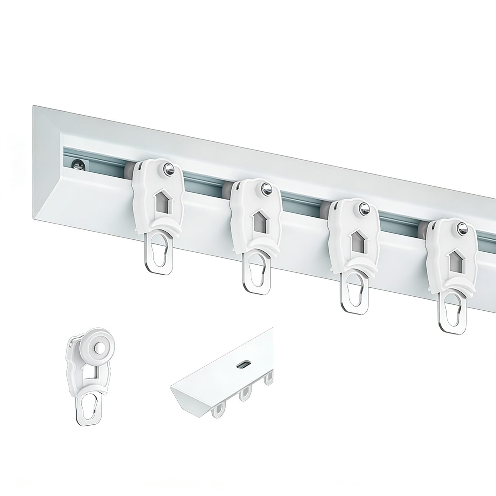 Wytrzymały system szyn do zasłon – 1-kierunkowe karnisze do przegród pomieszczeń, sypialni, salonu, prysznica - białe, 180 cm, 2 x 90 cm, łatwy montaż