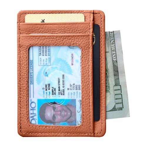 Image of KARAKORAM LEATHER Handcrafted Front Pocket Credit Card Holder with RIFD Blocking | Premium Cowhide | Artisan Made Slim Leather Wallet | Quick Access Thumb Push Slots for Cards and ID (Sandstone Tan)