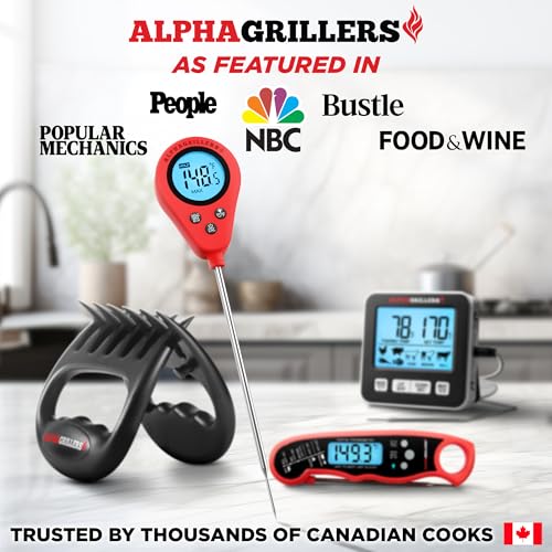 Alpha Grillers Thermomètre de nourriture instantanée pour la viande et la cuisine Sourdough Pain Fournitures de cuisson Cadeaux de grillage pour hommes Femmes Cadeaux pour maman Seniors, Long Probe Grand Affichage rétroéclairé