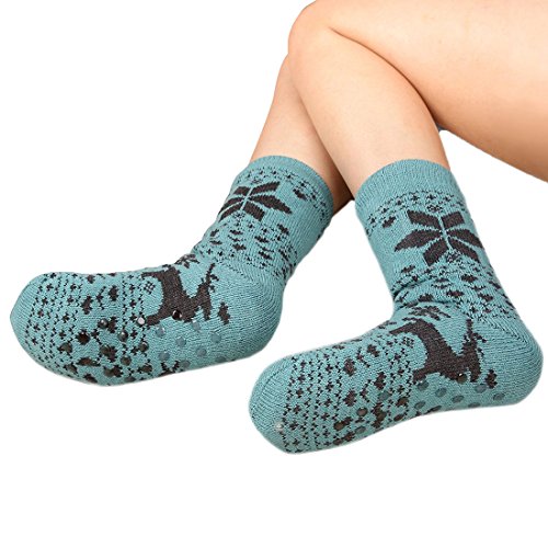 Fralosha Women's Slipper Socks Warm Fuzzy Fleece-Lined Indoor Anti-Skid Floor Socks 3 Pairs Christmas Sock #TOP5
