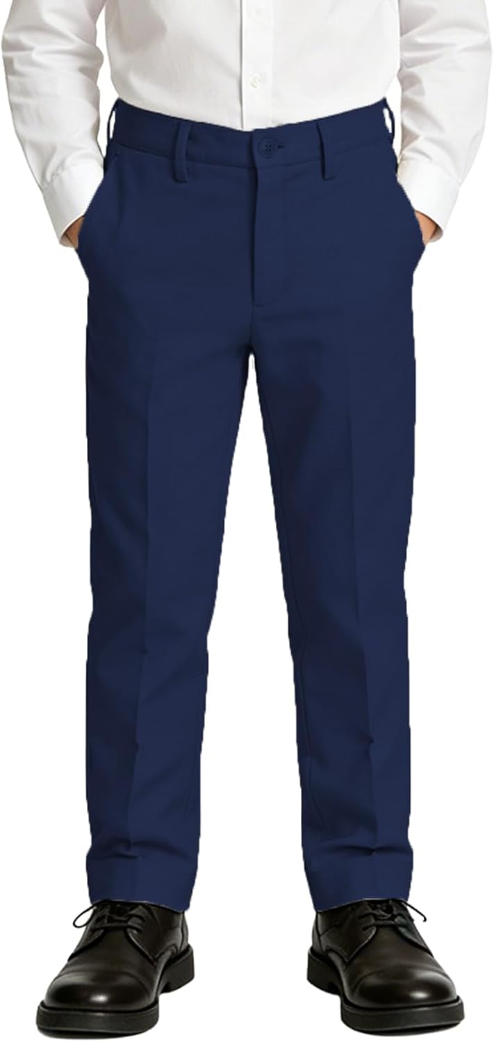 Boys Dress Pants Flat Front School Uniform Straight Leg Adjustable Waistband for Toddler with Pockets Teen Boys Trousers