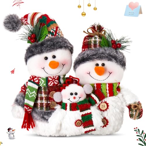 WEWILL 12'' Christmas Snowman Figurine Family Decor - Cozy Snowman Family Tabletop of Three Design, Holiday Decoration for Christmas Tree, Table, Cabinet
