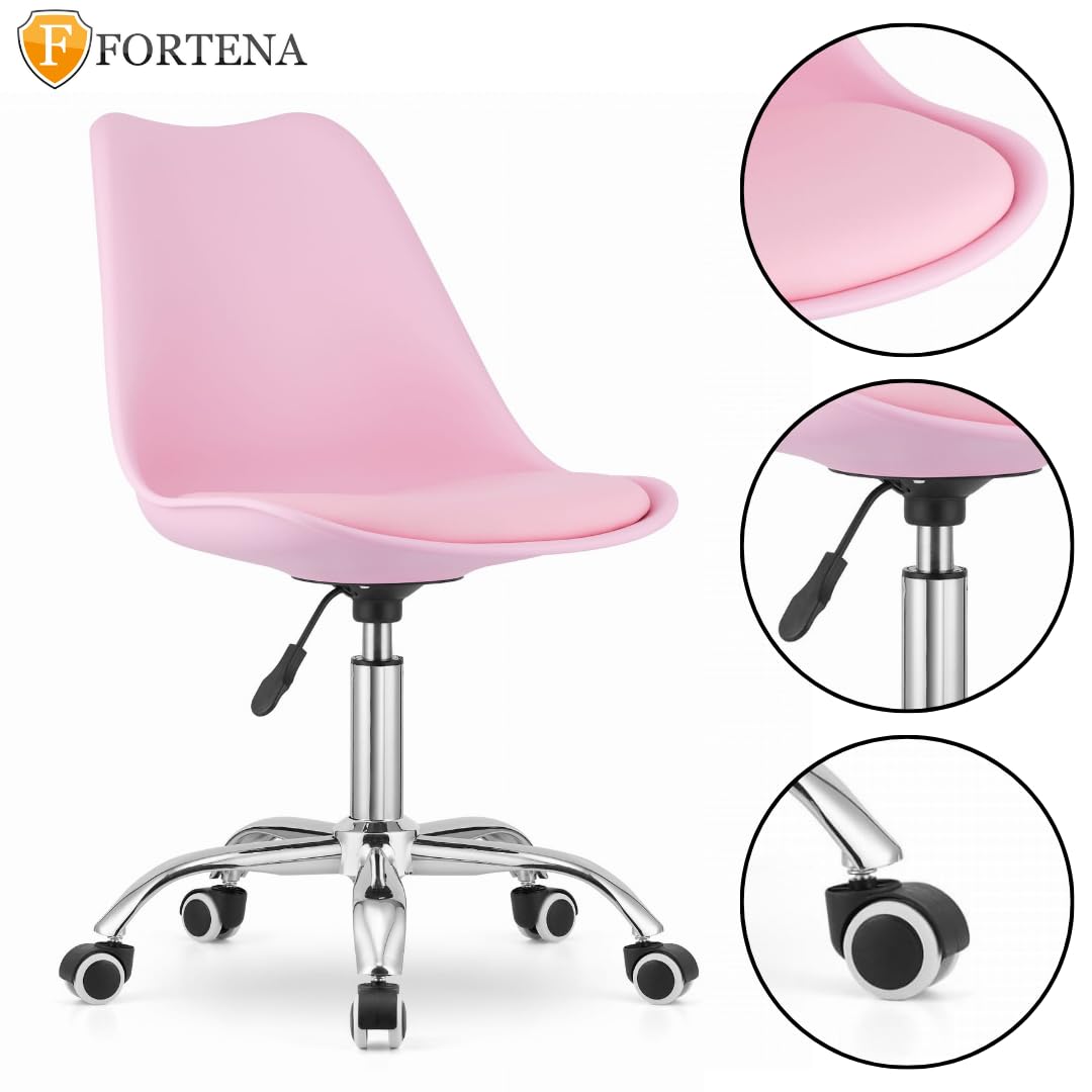 FORTENA vModernes Bürosystem: Schreibtisch und Drehstuhl in vielen Farbvarianten. Klappfunktion des Schreibtisches. (Stuhl, Rosa)