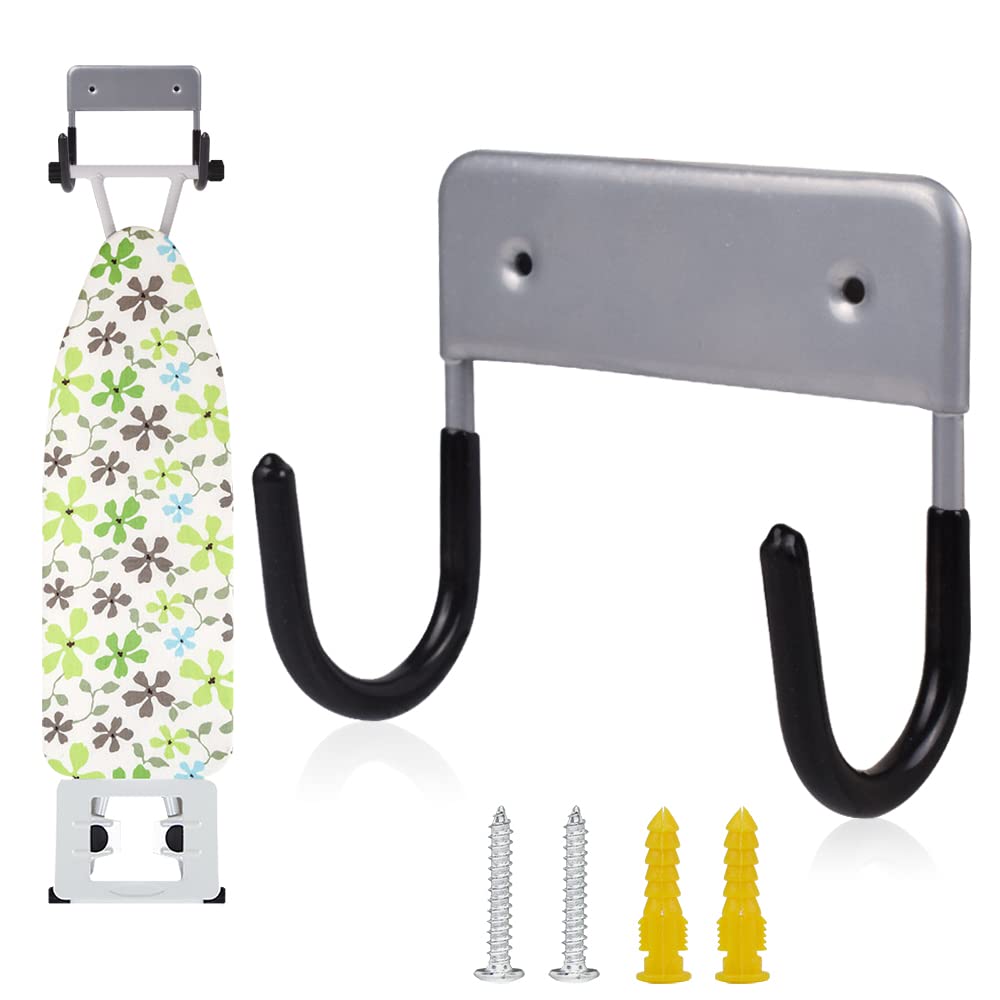 Exclen Silver Ironing Board Hanger Wall Mount Ironing Board Holder Organizer Wall Rack For Laundry Rooms Storage Rack Hanging Shelf Hanger (Silver)