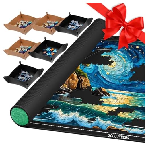 Pohxev Jigsaw Puzzle Mat Roll Up, Portable Saver Pad 48” x 31” Up to 2000 Pieces, Puzzles Matt Rollup with Non-Slip Rubber Bottom & Smooth Top. (6 Puzzle Sorting Trays & 1 Storage Bag)