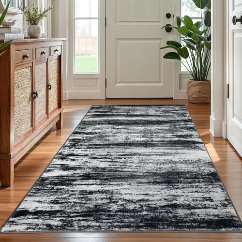 KOZYFLY 4x6 Area Rug Modern Ombre Rugs for Bedroom, Washable Rug Non-Slip Soft Striped Living Room Rug, Black Navy Blue Grey Abstract Carpet for Laundry Nursery