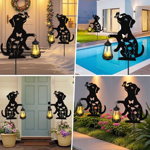 Solar Garden Decor Lights,Outdoor Lights Metal Dog Statues with Lantern, Waterproof Solar Lights for Yard Patio Lawn Pathway Art Decoration, Unique Gardening Gifts for Women Mom Dog Lovers Mothers Day by ZFNN - Used condition - Image 6