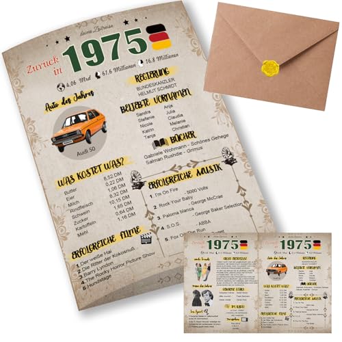 Sugeru Besondere Geburtstagskarte 50 mit Umschlag | 1975 Jahrgang Geschenk | 50 geburtstag frau mann | Sechzigsten Geburtstagsdeko lustig,Tolle Geschenkidee,Chronik,Karte,Jubiläum- DIN A5 (50 Jahre) Sugeru Besondere Geburtstagskarte 50 mit Umschlag | 1975 Jahrgang Geschenk | 50 geburtstag frau mann | Sechzigsten Geburtstagsdeko lustig,Tolle Geschenkidee,Chronik,Karte,Jubiläum- DIN A5 (50 Jahre)