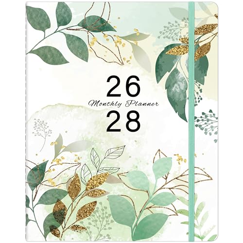 2026-2028 Monthly Planner 2 Year Calendar Planner Jul 2026 - Jun 2028 8.3 x 11 24 Months Embossed Cover with Printed Tabs Pocket Elastic Closure Organizer for Office Home School Green