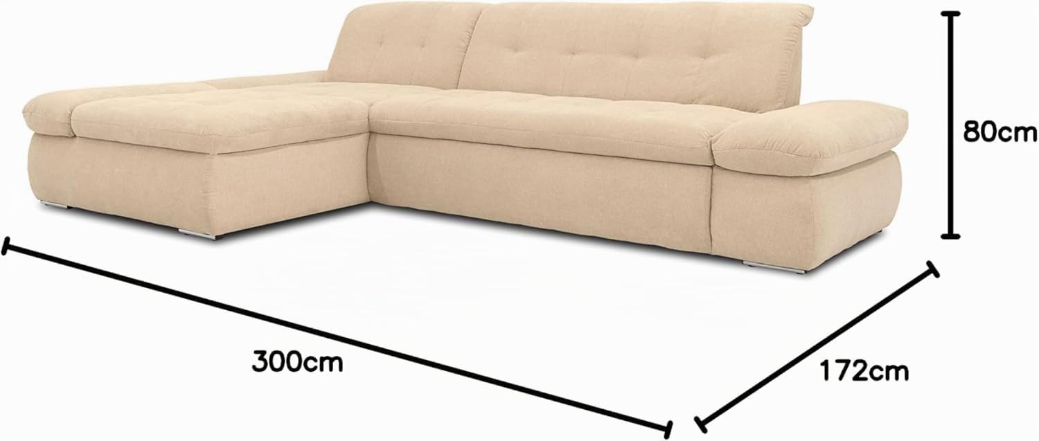 DOMO. collection Ecksofa Moric, Couch in L-Form, Eckcouch, Sofa in L-Form 300 x 172 x 80 cm (BxTxH), beige
