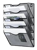 superbpag Hanging Wall File Organizer 5 Pocket, Wall Mounted Mail Document Holder Paper Storage Rack, Wall Organization for Office Home Classroom, Black