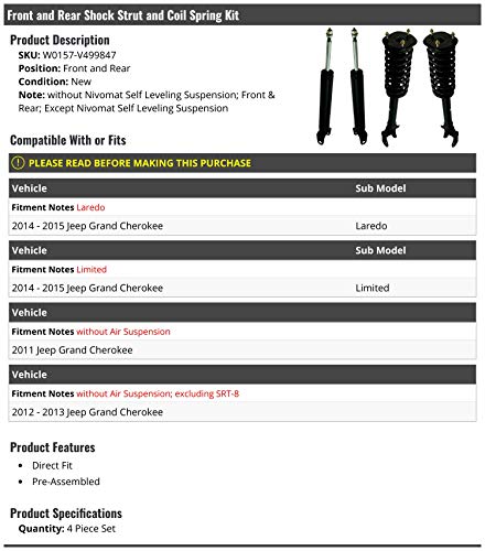 image for Marketplace Auto Parts Front and Rear Shock Strut and Coil Spring Kit 