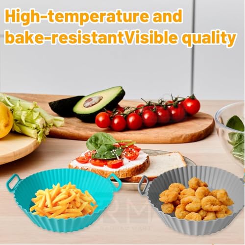 Image of Round Silicone Air Fryer Liners 8 Inch | Nonstick Reusable Baking Tray Basket with Handles, Heat Resistant Oven Accessories (Multicolor)