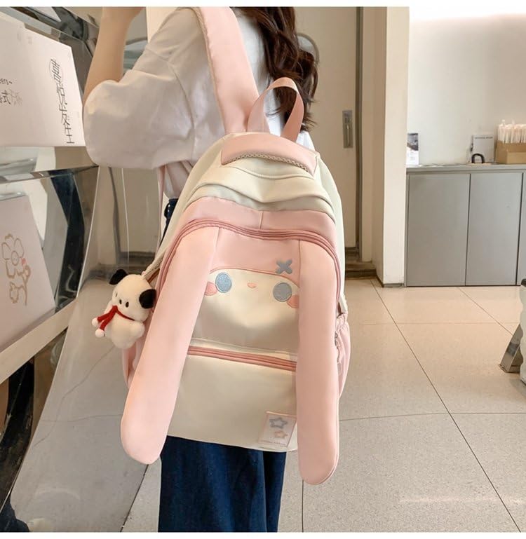 Cute Bunny Ear Backpack for Teen Girls Women Daypack for School Travel Work Casual Bookbag with Cute Pendant (Pink)3