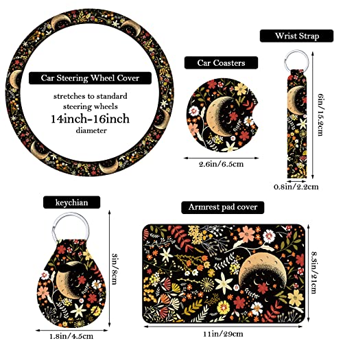 Fiada 15 Pcs Car Seat Covers Full Set Car Accessories Set Steering Wheel Cover Armrest Handbrake Gear Shift Knob Covers Headrest Cover Pads For Cars (Floral) #TOP5