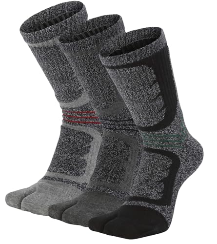 Tabi Socks Flip Flop Big Two Toe Split Crew Cushion Athletic Hiking Terry Cushioned Cotton for Men Women Unisex 3 Pairs