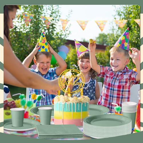 Miniatura 7 de Nkaiso 96 Piezas Verde Hierba Vajilla Fiesta Cumpleaños, Platos Y Vaso Cumpleaños Infantil, Set De Party Decoración Platos Desechable Servilletas Para Navidad, Barbacoas, Fiestas -24 Invitado