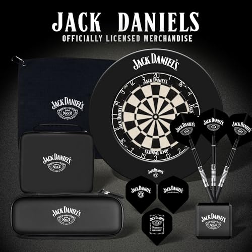 Offiziell lizenziertes Jack Daniel's bedruckte Dartpfeile in Schwarz inklusive Dartscheibe | JD Logo (CAB512), L