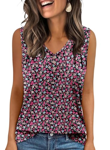 KISSMODA Tank Tops for Women Summer Casual Sleeveless Shirts Dressy Trendy V Neck Tunics Loose Notched Blouses S-3XL