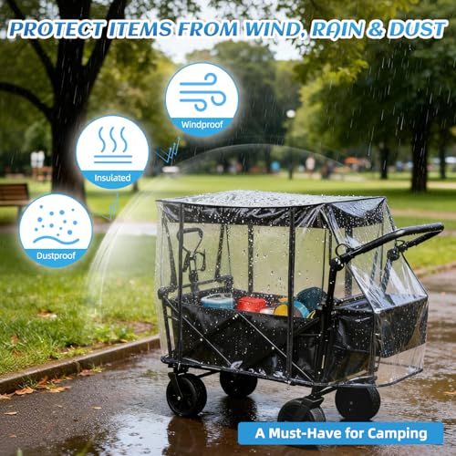 LPZMPZ Universal Bollerwagen Regenschutz 115 X 51 X 75 cm Regenverdeck Regenabdeckung Transparent Regenschutzhülle für Regenplane Klappbaren Bollerwagen Campingwagen Handwagen Universal Kinder
