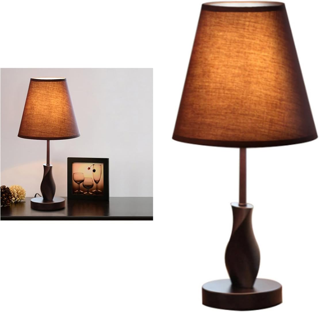 Modern Solid Wood Fabric Desk Lamp Dimmable Table Lamp for Home Office with Us Plug