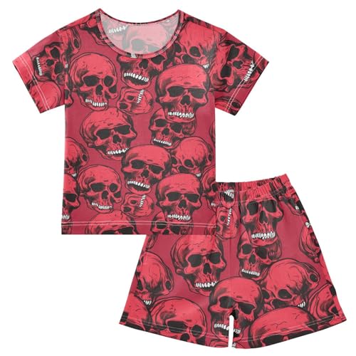 ALAZA Red Skull Vintage Pajama Set Short Sleeve Sleepwear Soft Lounge Nightwear