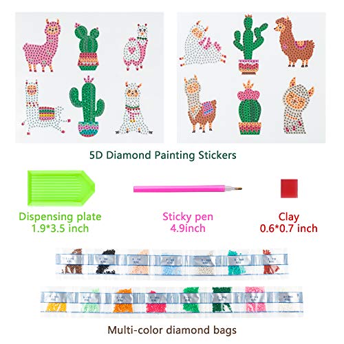 Osnie 12 Pcs Llama Cactus 5D Diy Diamond Painting Kits For Kids And Adult Beginners, Creative Resin Rhinestone Diamonds Mosaic Stickers, Handmade Digital Paint By Numbers Art Craft Gifts Set #TOP1