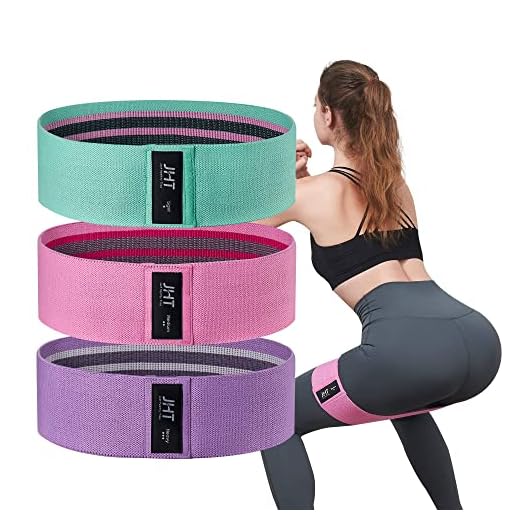 JHT Resistance Bands for Legs Butt, 3 Levels Booty Hip Bands for Squat Exercise Workout Fitness Yoga Gym Pilates Bar, Wide Fabric Thighs Loop Band, Non Slip Sweet Sweat, Gift for Women