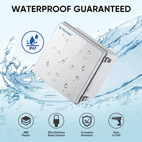Image of TICONN Outdoor Electrical Box Waterproof, Junction Box IP67 ABS Plastic Enclosure with Hinged Cover with Mounting Plate, Wall Brackets, Cable Glands (Off-White, 11.8 inchx11.8 inchx7.1 inch)