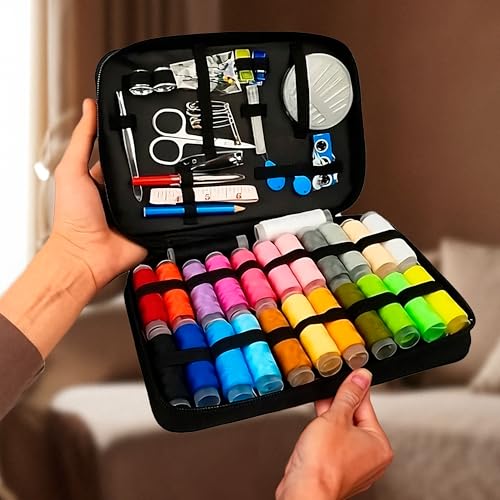 KIT COSTURA COMPLETO, Kit de Costura, Estojo de Costura Portátil, Linha de Costura, Agulhas, Tesoura, Fita Métrica,Costura Doméstica, Reparos, Viagem e Emergência, Compatível com Singer e Outros Modelos