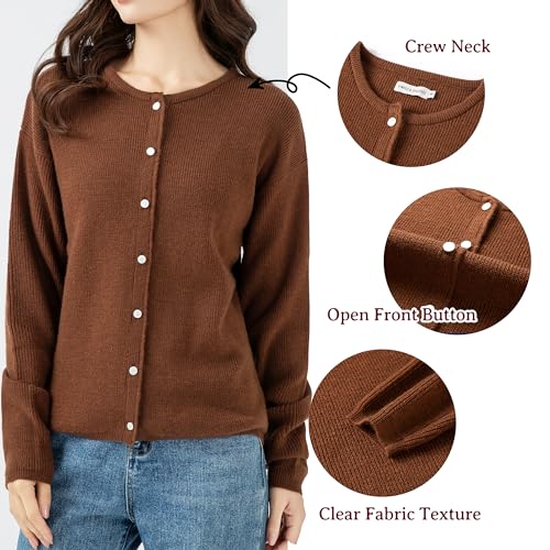 Simple&Opulence Women’s Cardigan Button Down Crew Neck Sweater Open Front Long Sleeve Lightweight Knitted Sweaters3