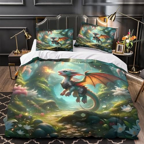 Parure de lit dragon 3D Super King 260x220 en microfibre pour ado - 2
