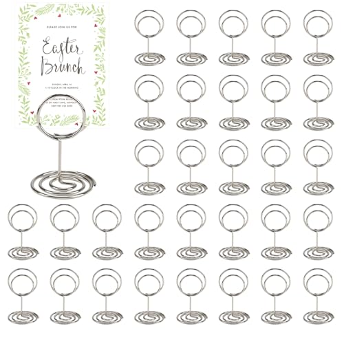 Minnhua 36 peças de metal marcassites casamento, com estilo e elegante suporte para fotos, número de mesa, porta-cartões para casamento suporte fotos escritório banquetes festa (prata redonda)