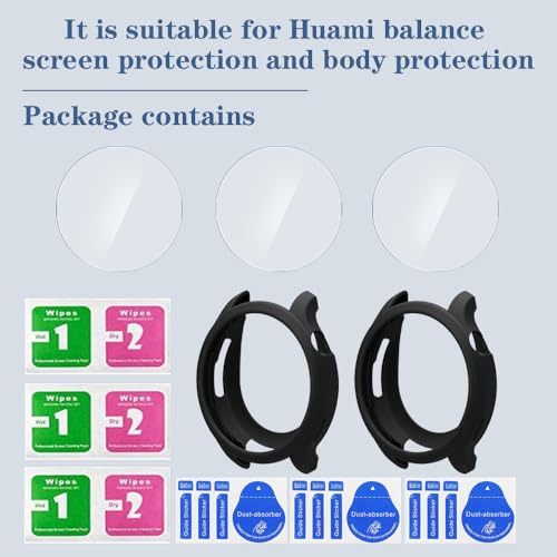 Image of SHUAXI Watch Screen Protector (3+2 Pack) Compatible for Amazfit Balance Tempered Glass Film Anti-Scratch High Definition Full Coverage and Silicone Protective Case