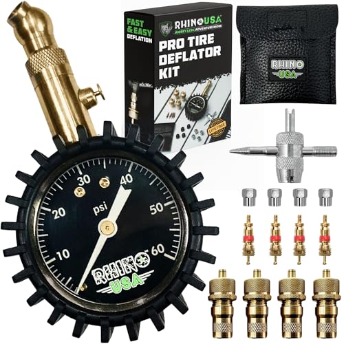 Rhino USA Adjustable Tire Deflators with Gauge (0-60psi) Calibrated &
