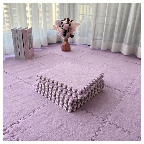 Alfombra gruesa de felpa entrelazada con azulejos, cuadrados esponjosos con bordes, alfombra antideslizante suave para sala de estar, dormitorio, sala de juegos
