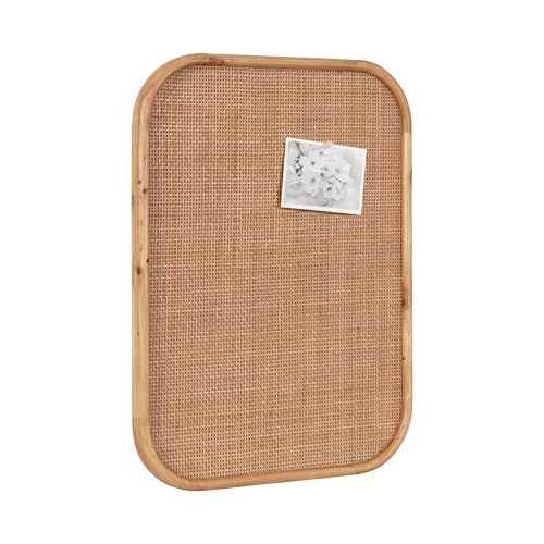 Kate and Laurel Planche Modern Rattan Wall Pinboard, 20 x 26, Natural Wood, Boho Rounded Rectangle Wall Organizer for Use as Cork Board, Vision Board, or Bulletin Board