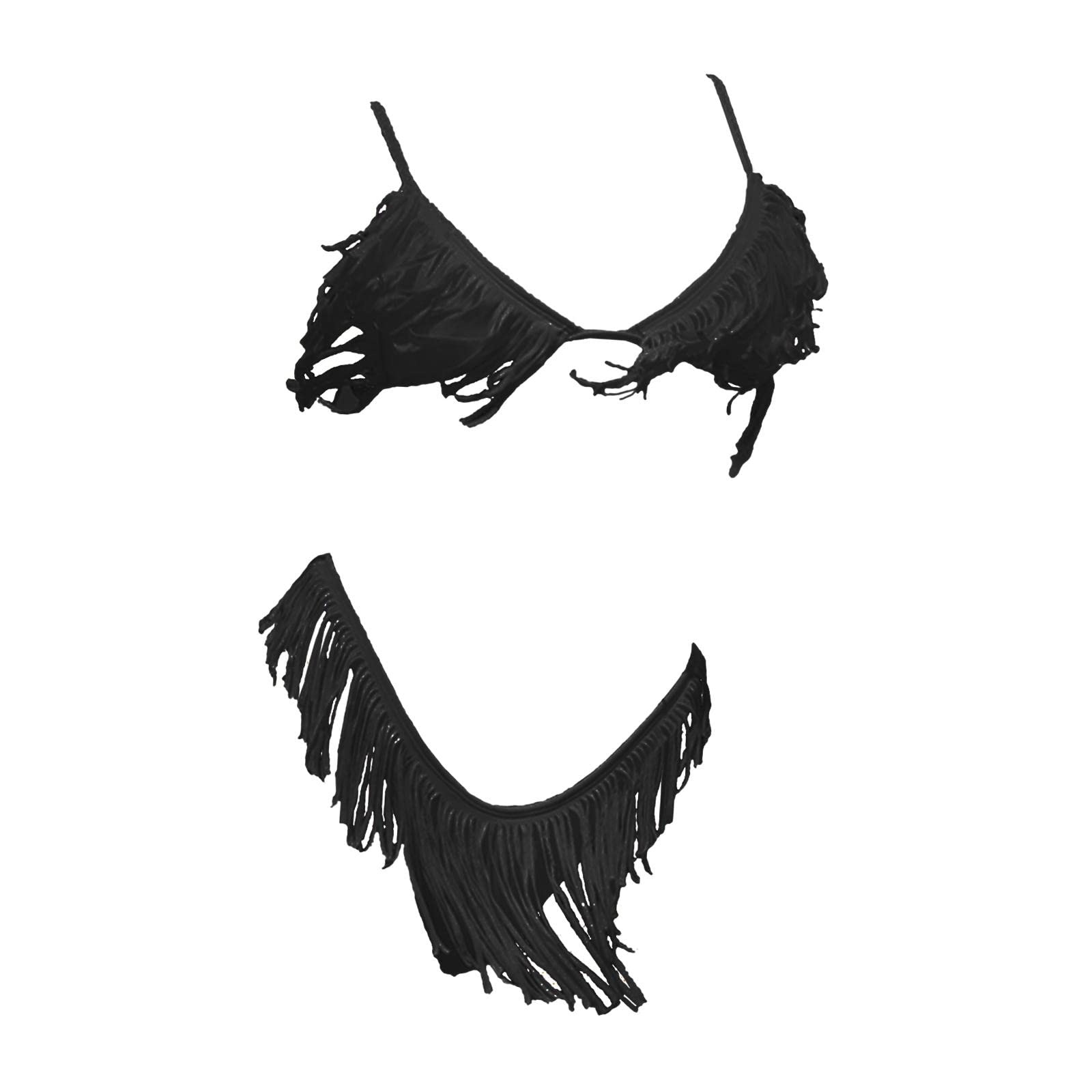 Tassel Bikini Set Push Up Top Swimwear Costume Travel Bathing Suit Black L-image-46
