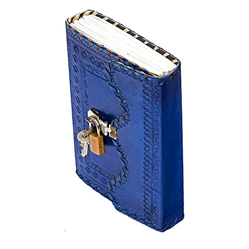 Image of Vintage Fashion 7 x 5 Inch Leather Journal Diary with Lock n Key (dark blue), 100 Pages