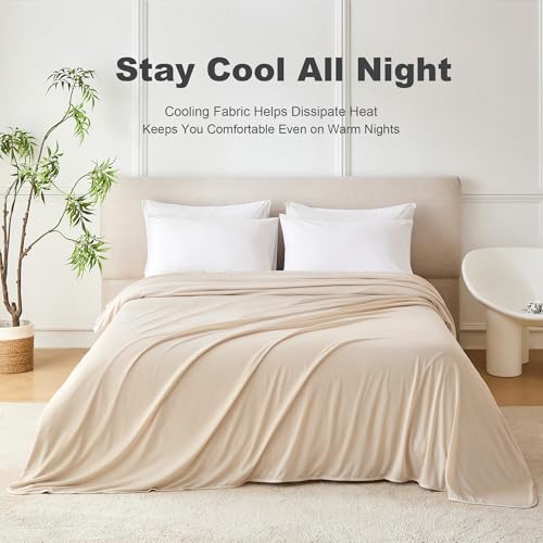 Image of COOVA Cooling Blanket for Hot Sleepers,Lightweight Summer Cold Thin Blanket for Night Sweats and Hot Flashes,Breathable Soft Blanket for Bed Couch Sofa,(Beige,90x108 inches)