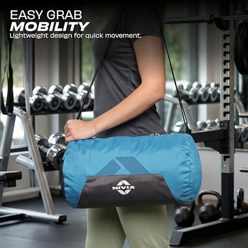 Image of Nivia Switch Duffle Bag 18.5L Polyester Gym Bag, Compact Sports Duffle for Men and Women, Lightweight Travel Training Bag, Gym Carry Bag (Teal Blue)